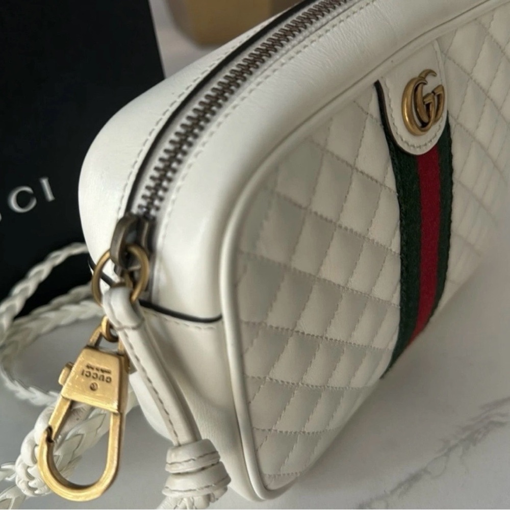 Gucci Cream leather Quilted Crossbody Bag with Green and Red Stripe - Picture 2 of 7
